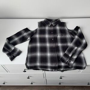 Top Shop cold shoulder plaid shirt - black/white